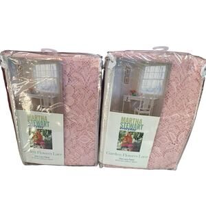 New Martha Stewart Pink Garden Flowers Lace Window Curtain Two Panels 40”Wx63”L
